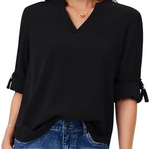Black V-Neck Women's Blouse